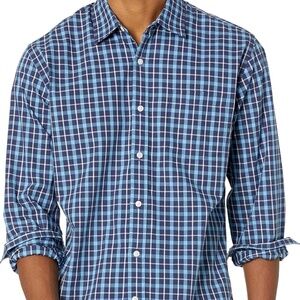 Men's XXL Regular-Fit Long-Sleeve Blue Plaid Poplin Shirt,